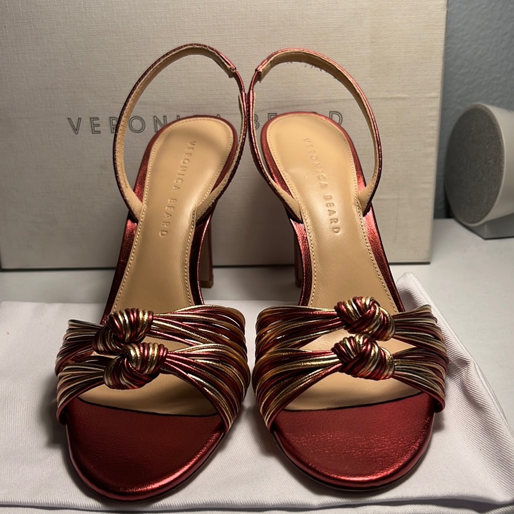 Veronica Beard Alessia Sandal Heel Rust Multi Size 9.5 NWT